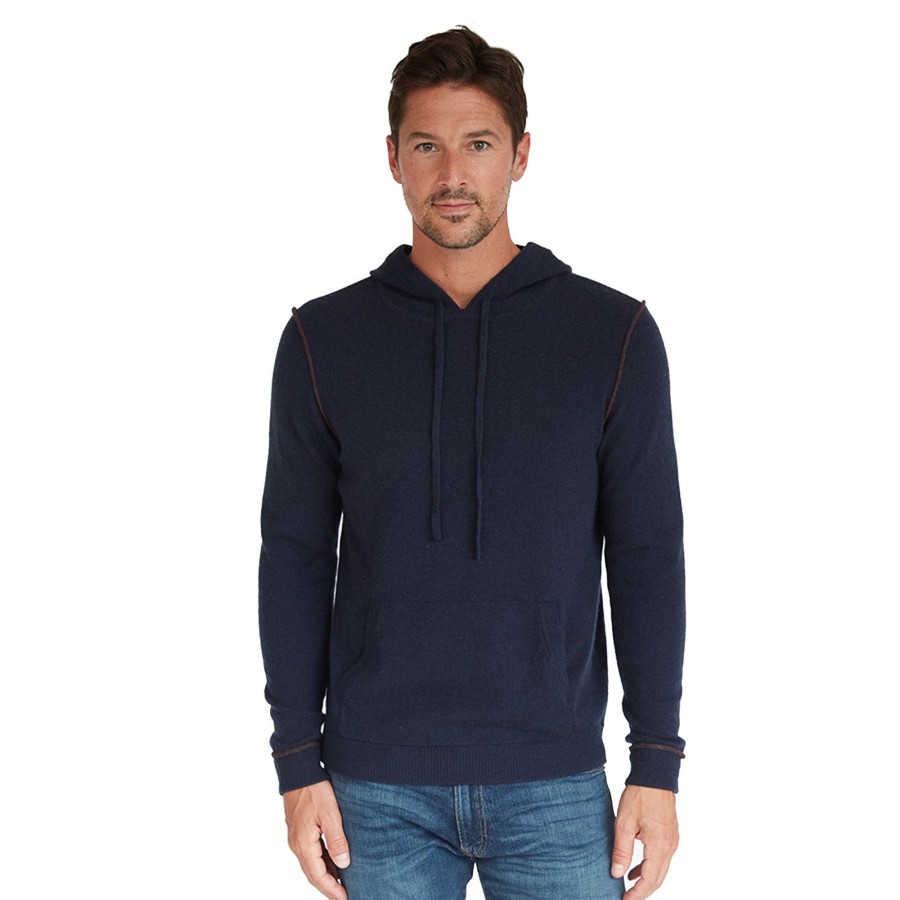 Autumn Cashmere Hoodie With 2-Color Pipping In Navy/Pepper | Clothing