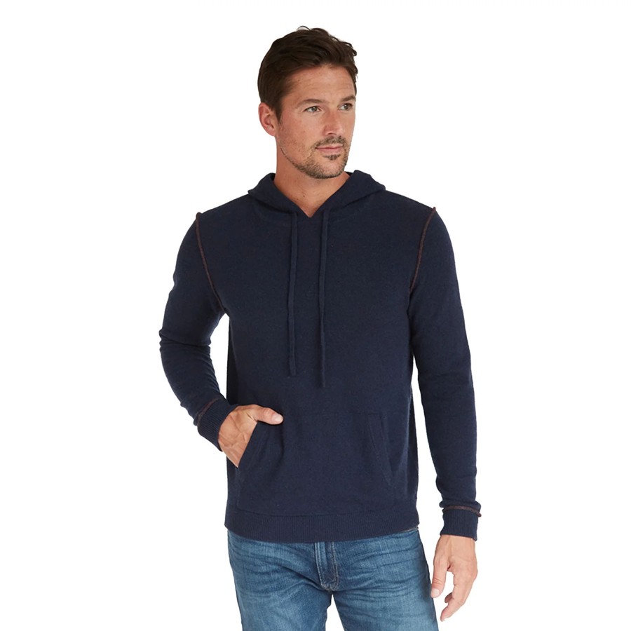 Autumn Cashmere Hoodie With 2-Color Pipping In Navy/Pepper | Clothing