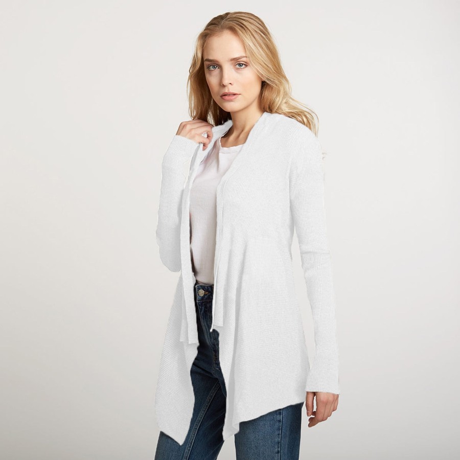 Autumn Cashmere Cotton Rib Drape In White | Cardigans