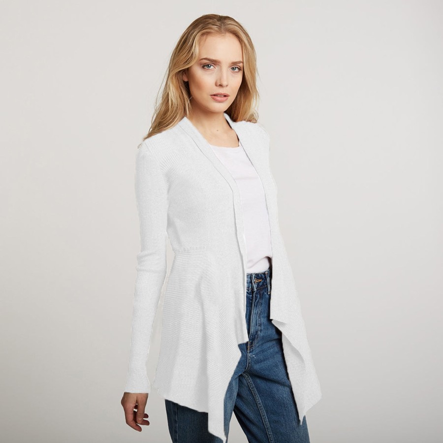 Autumn Cashmere Cotton Rib Drape In White | Cardigans