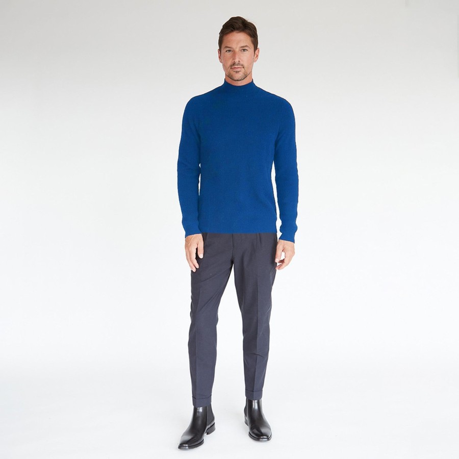 Autumn Cashmere Mock Neck With Shaker Stitch In Electric Pale Blue | Clothing