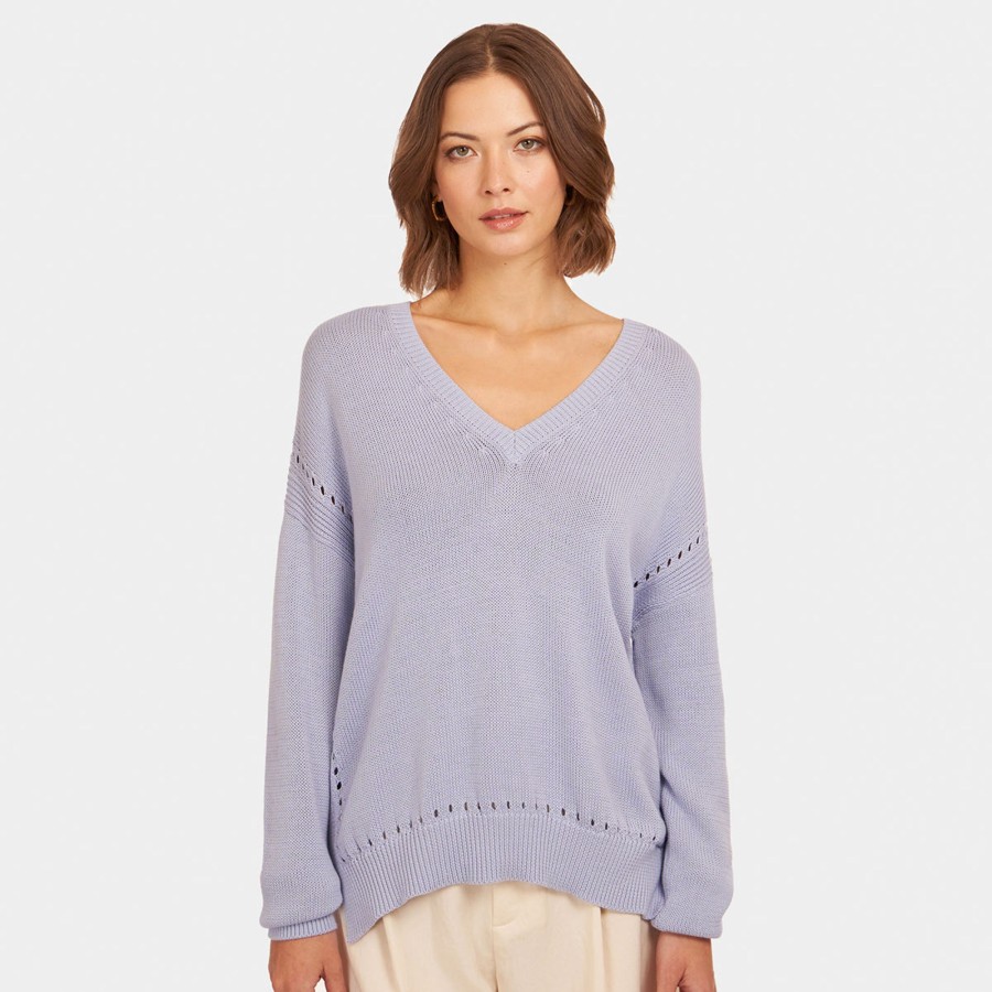 Autumn Cashmere Eyelet V Neck | Sweaters