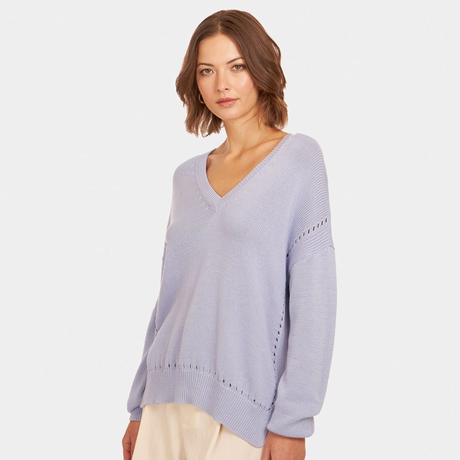 Autumn Cashmere Eyelet V Neck | Sweaters