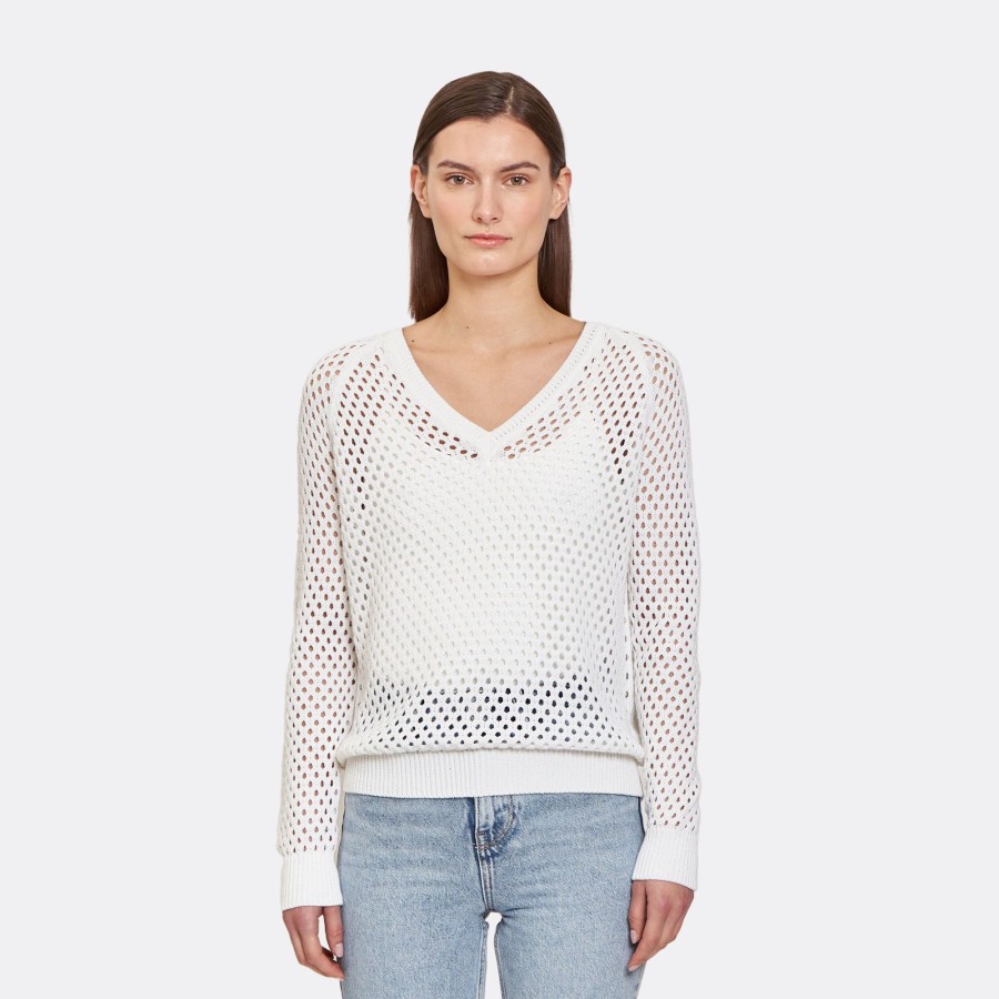 Autumn Cashmere Mesh V In White | Sweaters