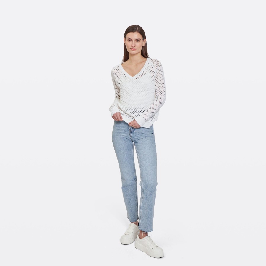 Autumn Cashmere Mesh V In White | Sweaters