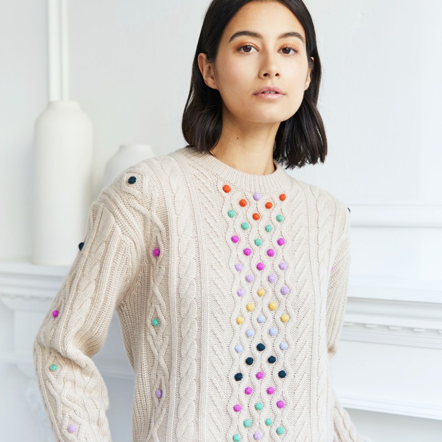 Autumn Cashmere Chunky Cable Multi Color Popcorn In Snow | Sweaters