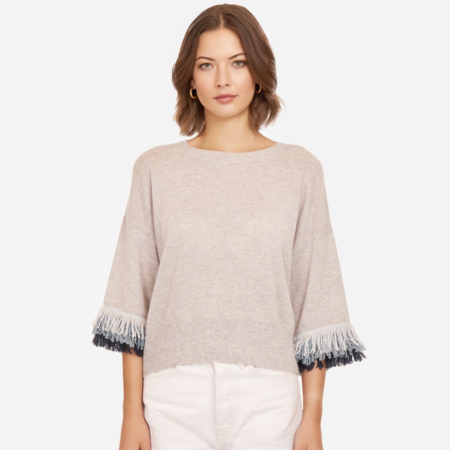 Autumn Cashmere Tri Color Fringe Crew | Sweaters