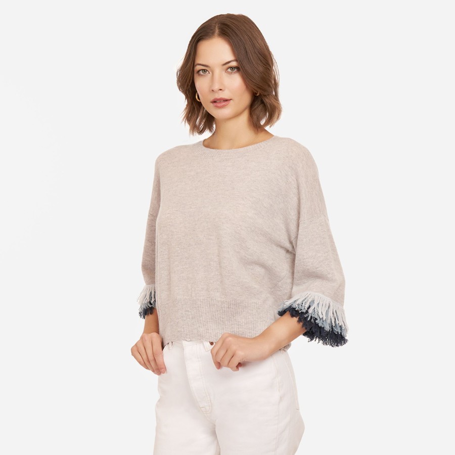 Autumn Cashmere Tri Color Fringe Crew | Sweaters