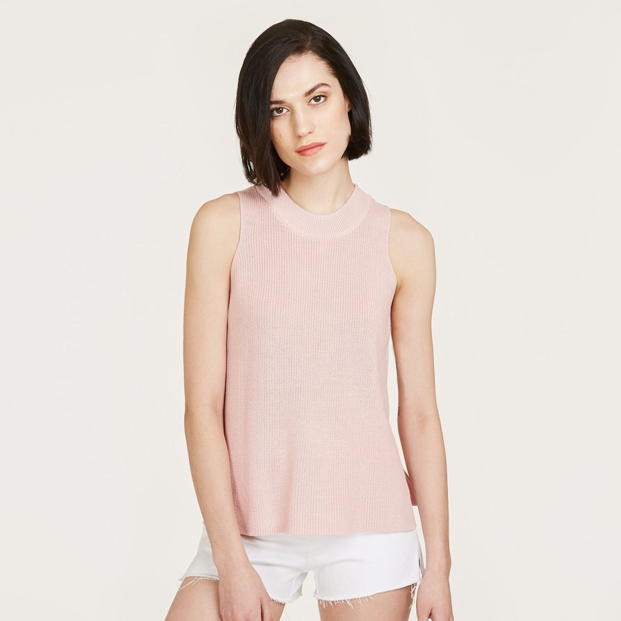 Autumn Cashmere Sleeveless Shaker Crew In Pink Rose | Tanks And Tees