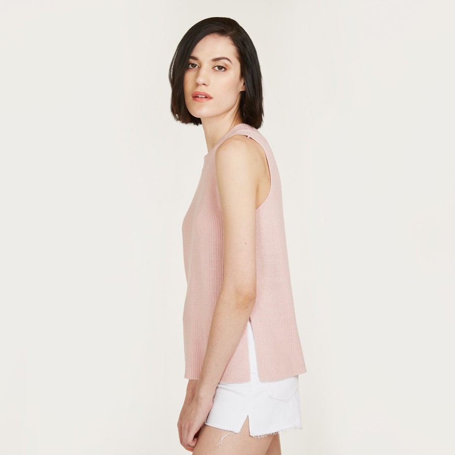 Autumn Cashmere Sleeveless Shaker Crew In Pink Rose | Tanks And Tees