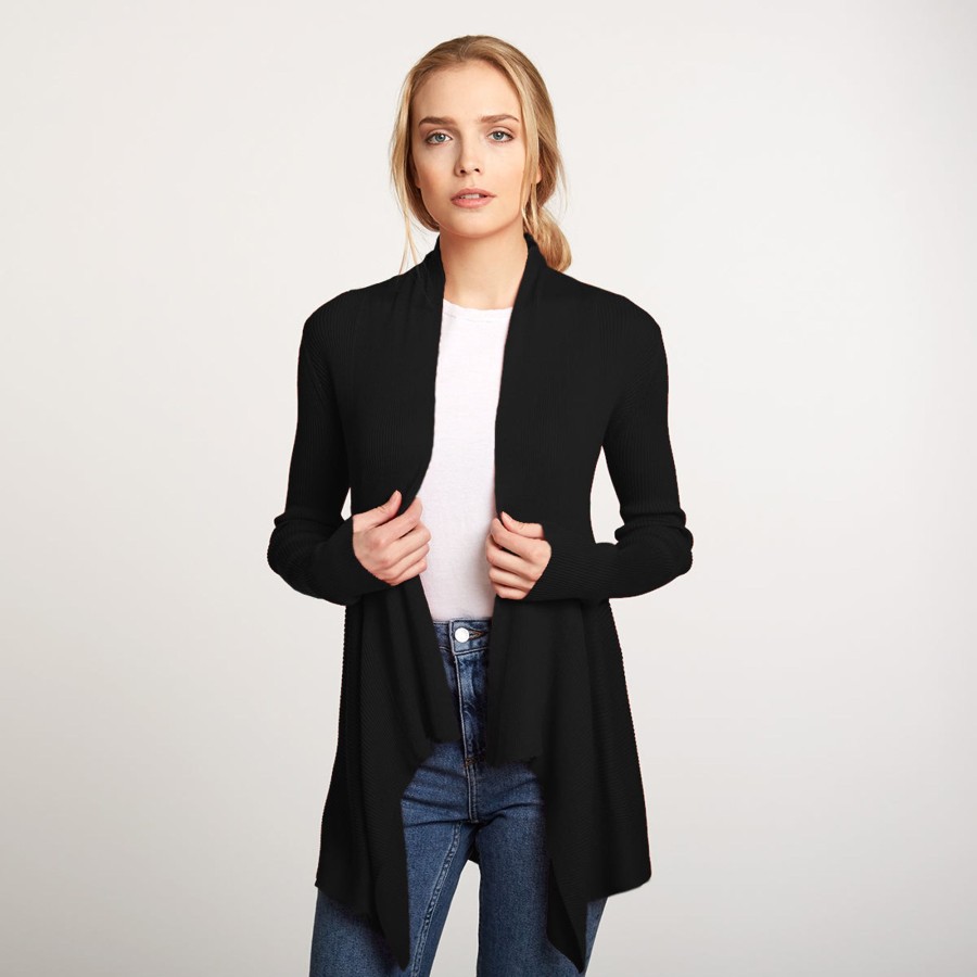 Autumn Cashmere Cotton Rib Drape In Black | Cardigans