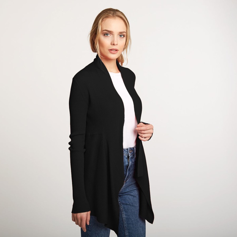 Autumn Cashmere Cotton Rib Drape In Black | Cardigans