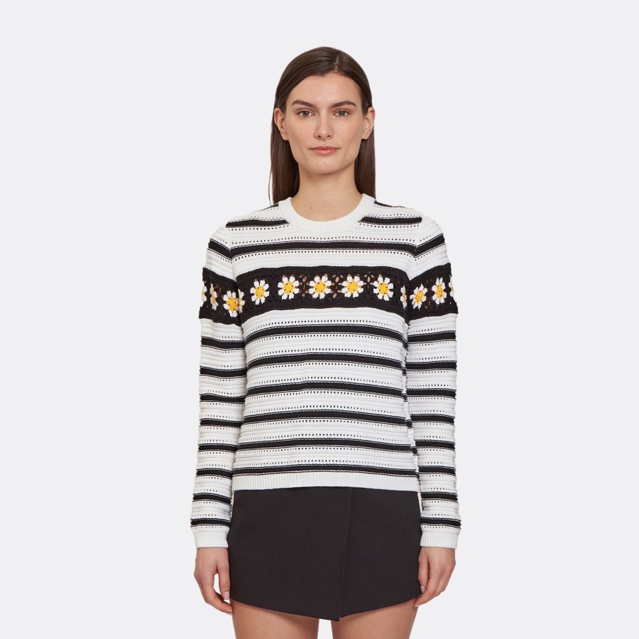 Autumn Cashmere Breton Stripe W/ Daisy Hand Crochet | Sweaters