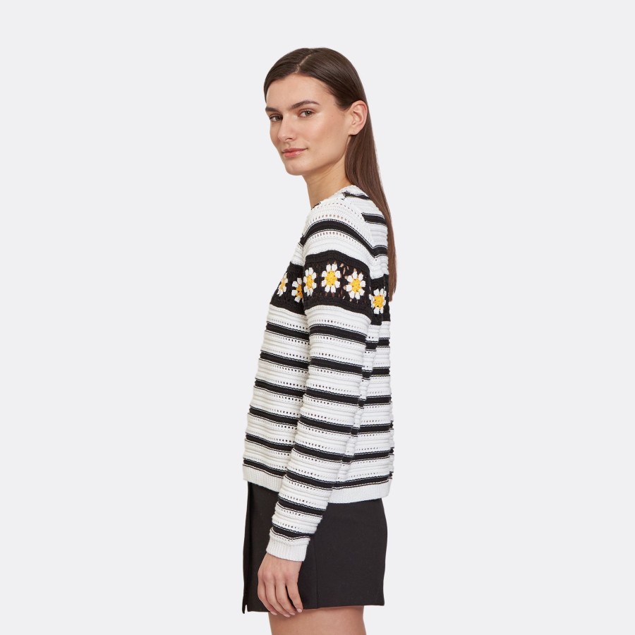 Autumn Cashmere Breton Stripe W/ Daisy Hand Crochet | Sweaters