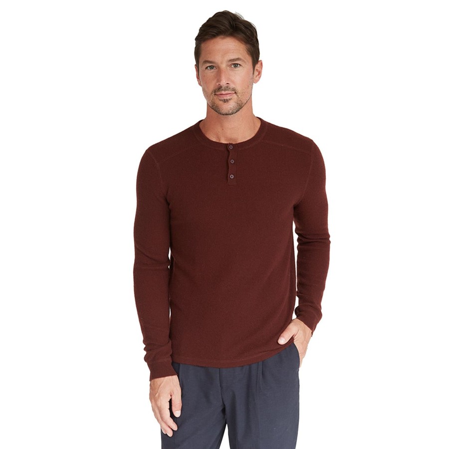 Autumn Cashmere Thermal Henley With Yoke In Rust | Clothing