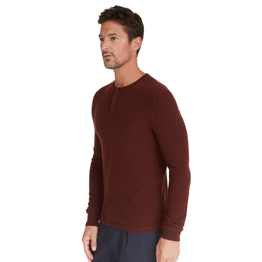 Autumn Cashmere Thermal Henley With Yoke In Rust | Clothing