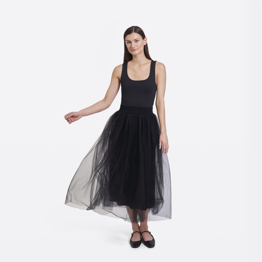 Autumn Cashmere Gathered Skirt W/ Tulle In Black | Sweaters