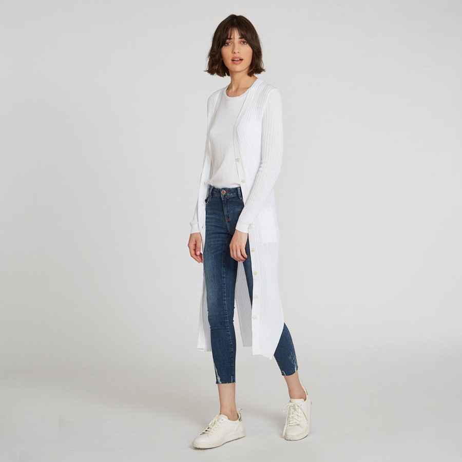 Autumn Cashmere Cotton Rib Maxi Cardigan In Bleach White | Cardigans