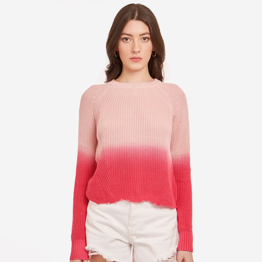 Autumn Cashmere Dip Dye Scallop Shaker Crew In Pink Rose | Sweaters