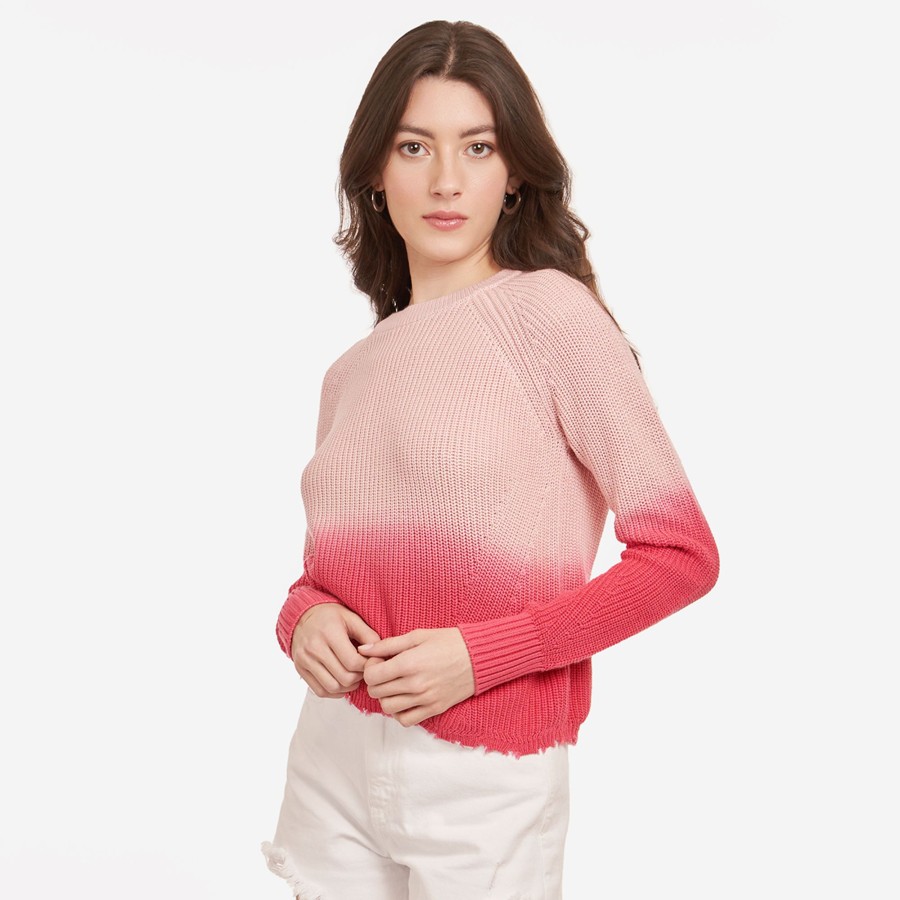 Autumn Cashmere Dip Dye Scallop Shaker Crew In Pink Rose | Sweaters