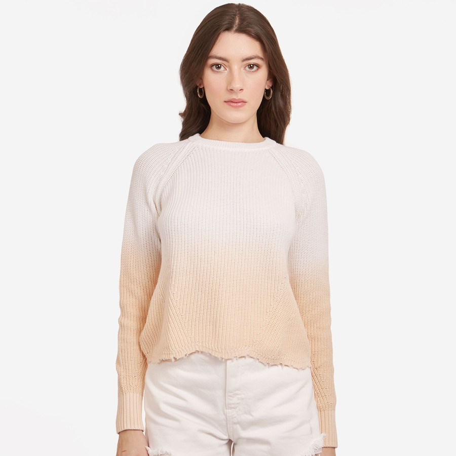 Autumn Cashmere Dip Dye Scallop Shaker Crew In Bleach White/Latte | Sweaters