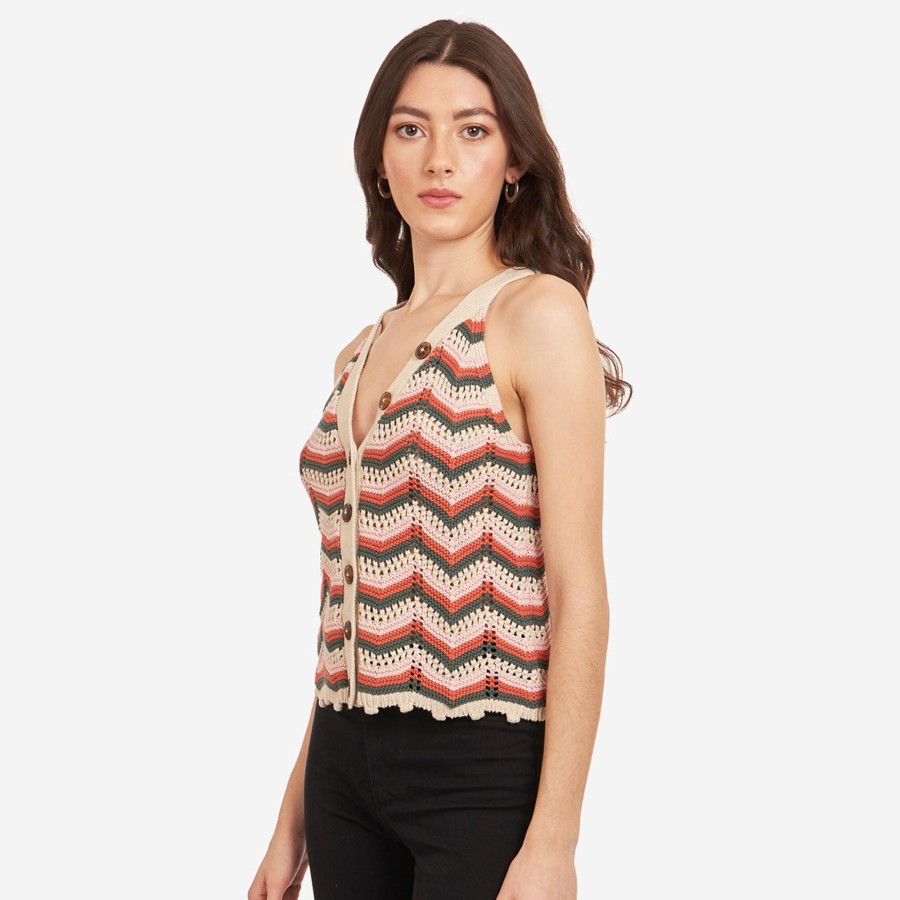 Autumn Cashmere Flame Stitch Button Front Halter In Papaya | Sweaters