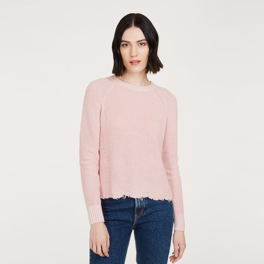 Autumn Cashmere Distressed Scallop Shaker In Pink Rose | Sweaters