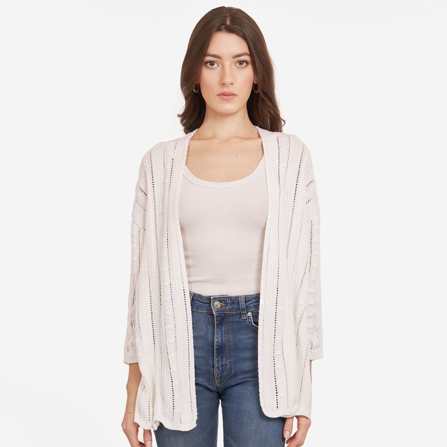 Autumn Cashmere Open Pointelle Duster In White | Cardigans