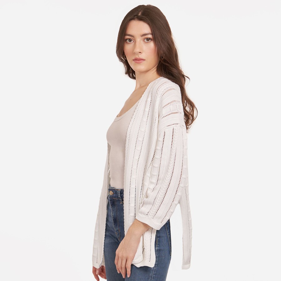 Autumn Cashmere Open Pointelle Duster In White | Cardigans