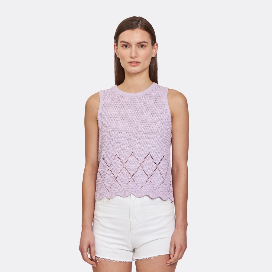 Autumn Cashmere Texture Stitch Shell W/ Pointell Diamond Border In Violet | Sweaters