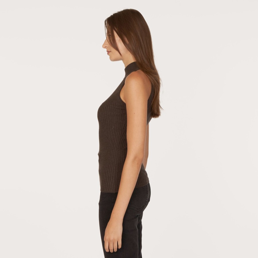 Autumn Cashmere Rib Mock Halter In Pumpernickel | Tops