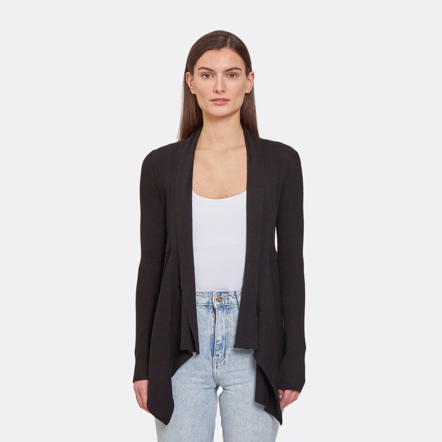 Autumn Cashmere Rib Drape In Black | Cardigans