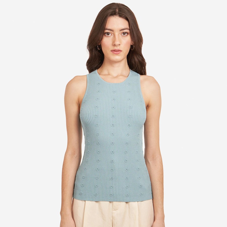 Autumn Cashmere Flower Rib Tank In Cornflower | Tops