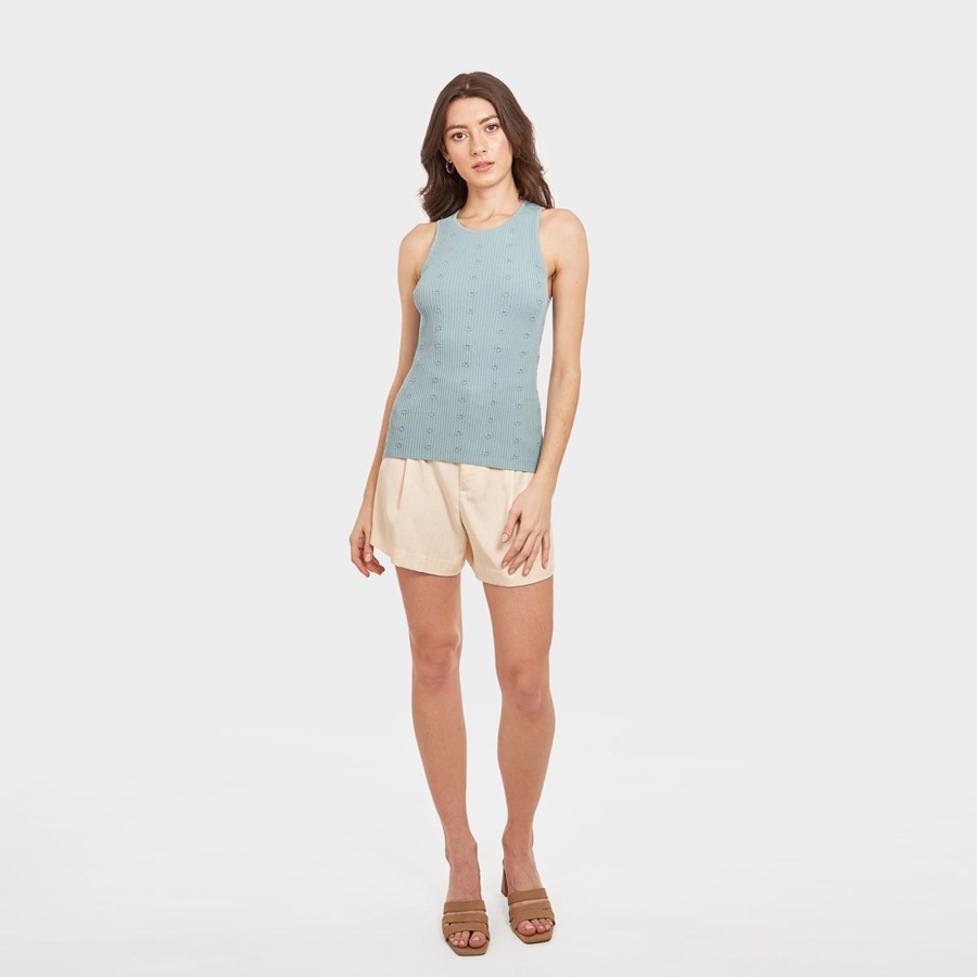 Autumn Cashmere Flower Rib Tank In Cornflower | Tops