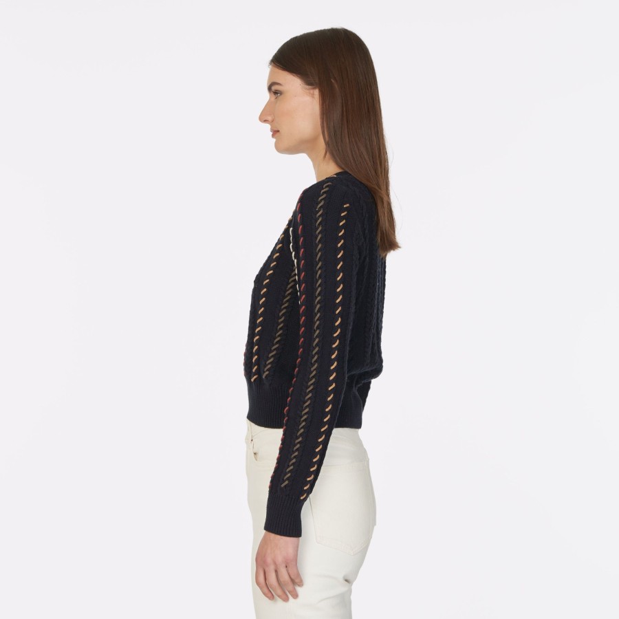 Autumn Cashmere Cable Crew W/ Multi Color Lacing | Sweaters