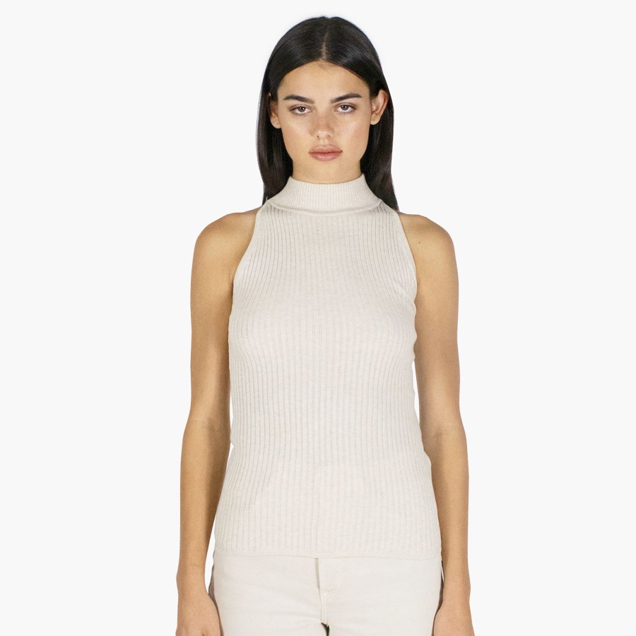 Autumn Cashmere Rib Mock Halter In Natural | Tops