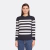 Autumn Cashmere Mixed Stitch Stripe Crew In Navy/Bleach | Sweaters