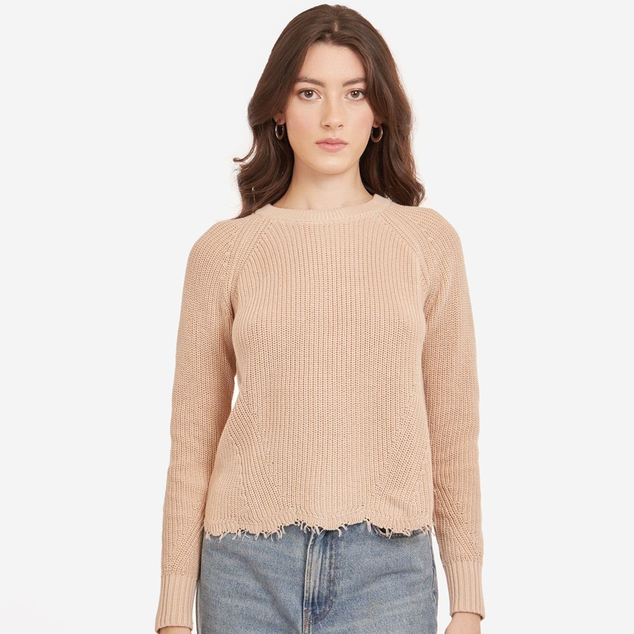 Autumn Cashmere Distressed Scallop Shaker In Latte | Sweaters