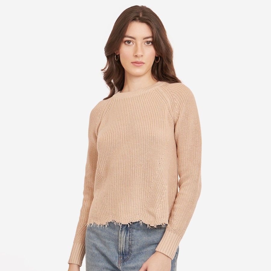 Autumn Cashmere Distressed Scallop Shaker In Latte | Sweaters