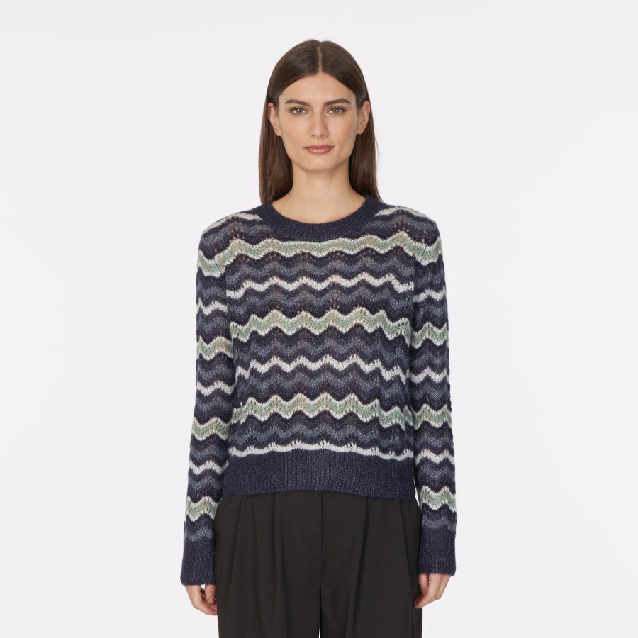 Autumn Cashmere Pointelle Wavy Stripe Crew | Sweaters