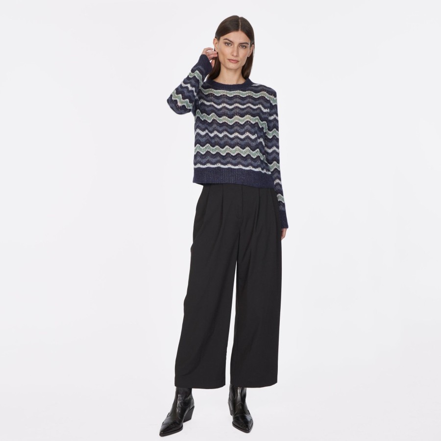 Autumn Cashmere Pointelle Wavy Stripe Crew | Sweaters