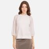 Autumn Cashmere Hi Lo Crew W/ Sheer Puff Sleeves In White | Sweaters