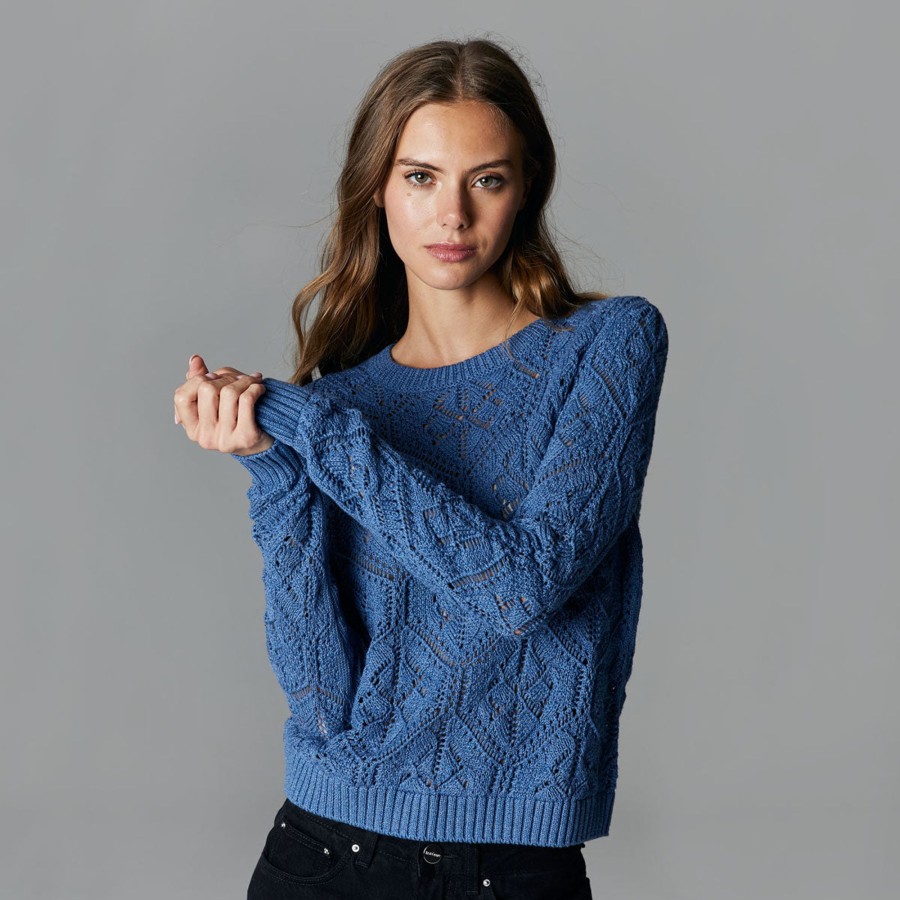 Autumn Cashmere Diamond Stitch Open Pointelle Crew | Sweaters