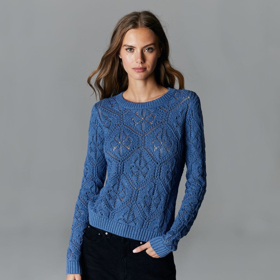 Autumn Cashmere Diamond Stitch Open Pointelle Crew | Sweaters