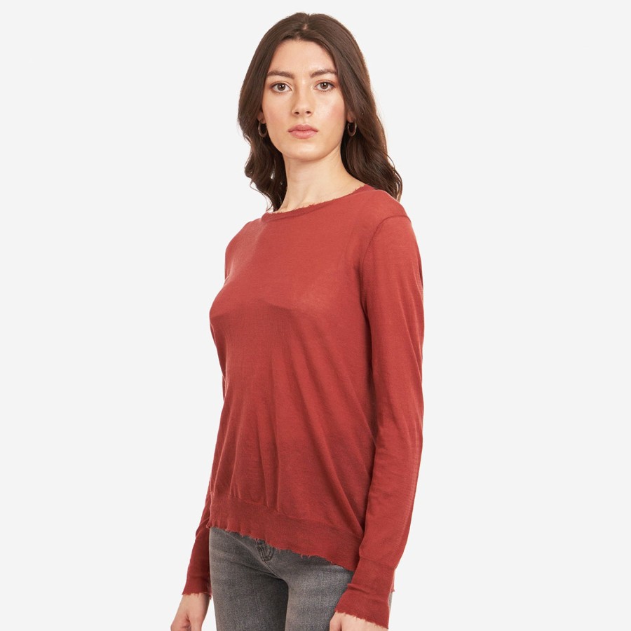 Autumn Cashmere Distressed Edge Crew In Sienna | Sweaters