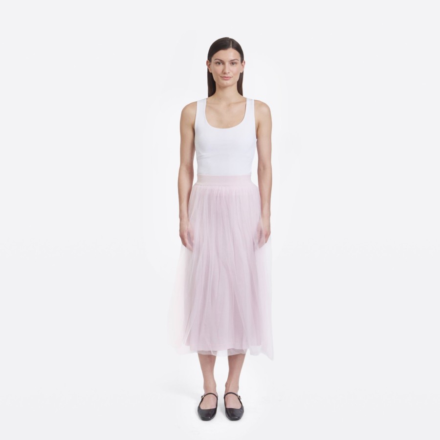 Autumn Cashmere Gathered Skirt W/ Tulle In Powder Pink | Sweaters