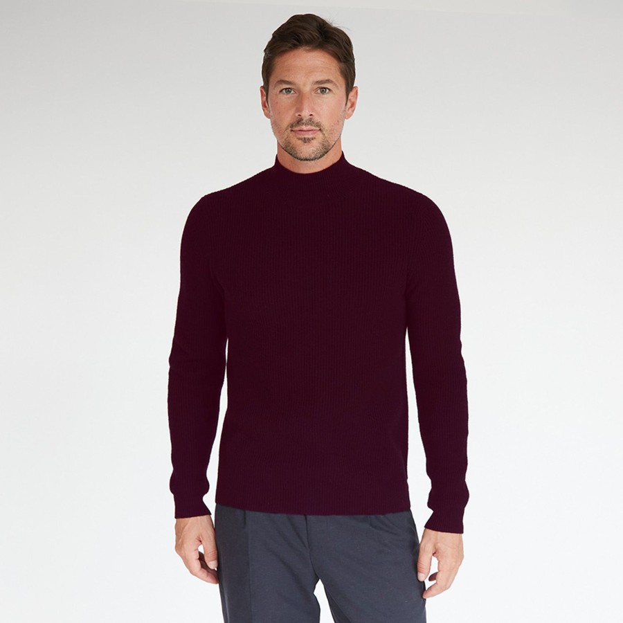 Autumn Cashmere Mock Neck With Shaker Stitch In Lava Burgundy | Clothing