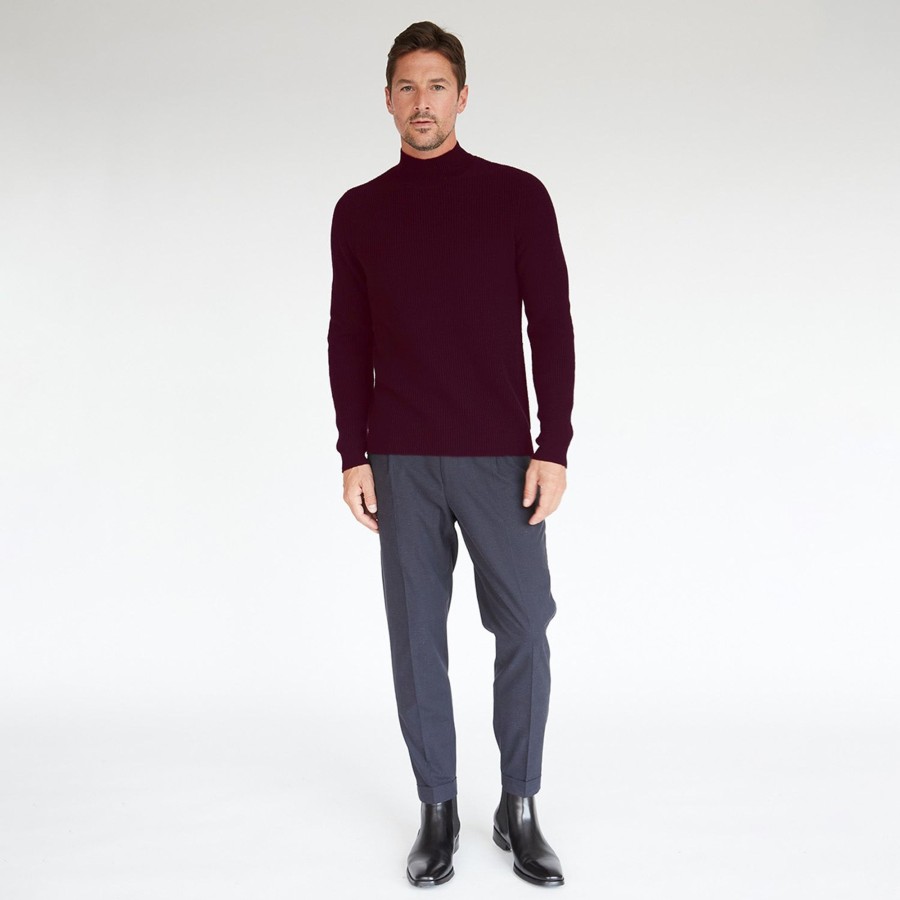 Autumn Cashmere Mock Neck With Shaker Stitch In Lava Burgundy | Clothing