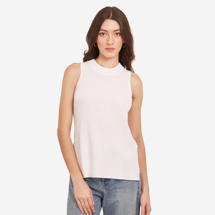 Autumn Cashmere Sleeveless Shaker Crew In White | Tanks And Tees