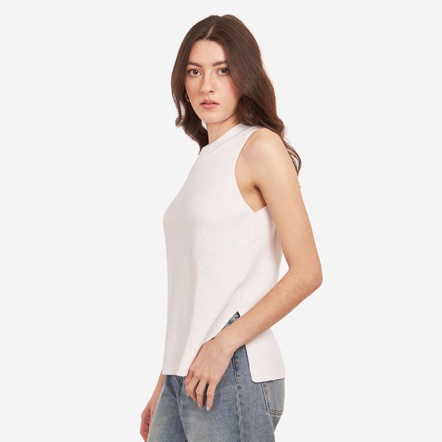 Autumn Cashmere Sleeveless Shaker Crew In White | Tanks And Tees